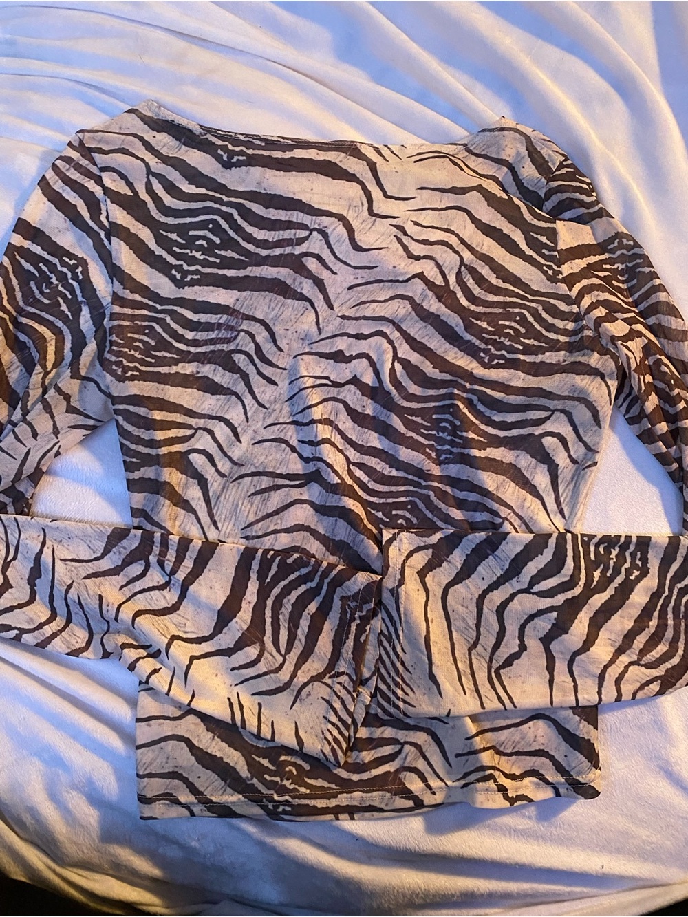 SHEIN Zebra-Print Long Sleeve Top in Beige and Brown